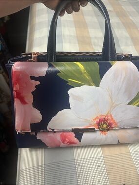 Ted Baker London Navy Floral Satchel Handbag with White & Pink Blooms